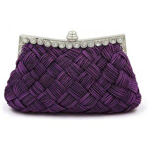 Elegant Braided Pleated Glitter Rhinestone Clutch Purple